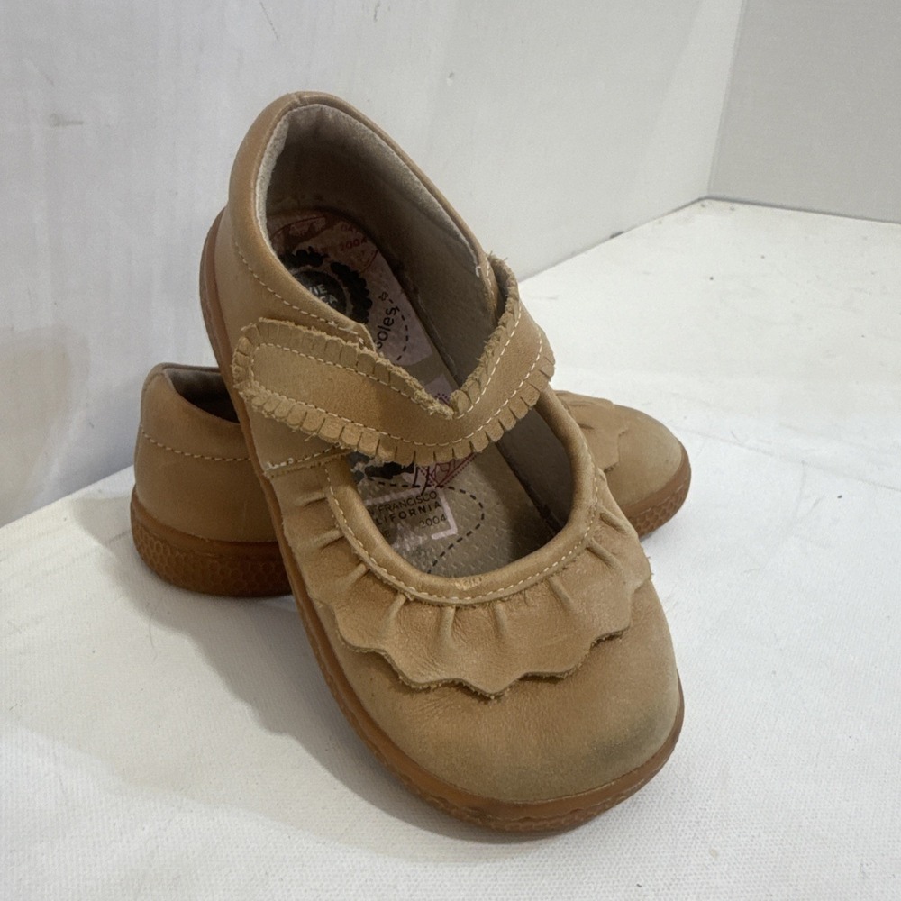 Livie & Luca Brown Khaki Ruche Classic Mary Jane Adjustable Leather Shoes Sz 10